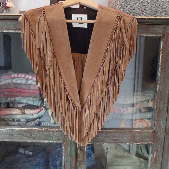 Free People Wide Eyes Suede UNDERSTATED LEATHER Fringe Collar Wrap OS NWOT - Picture 2 of 8